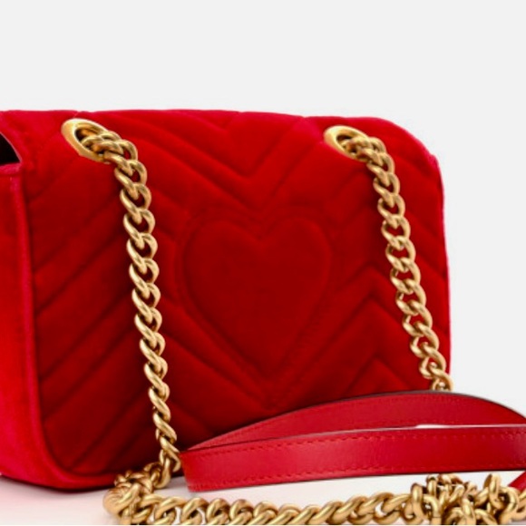 Velvet Matelasse Mini GG Marmont Shoulder Bag Hibiscus - Picture 3 of 6